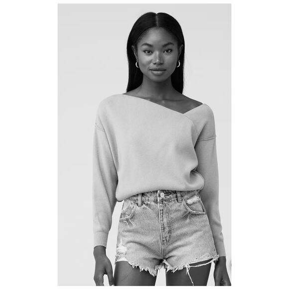 Line and Dot Denim Blue Off Shoulder Top - Size Medium (NEW) - Picture 1 of 4